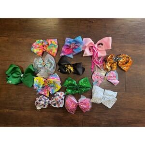 JoJo Siwa Hair Bow Bundle – 13pc Lot w/ Charms, Glitter, Sequins & Prints